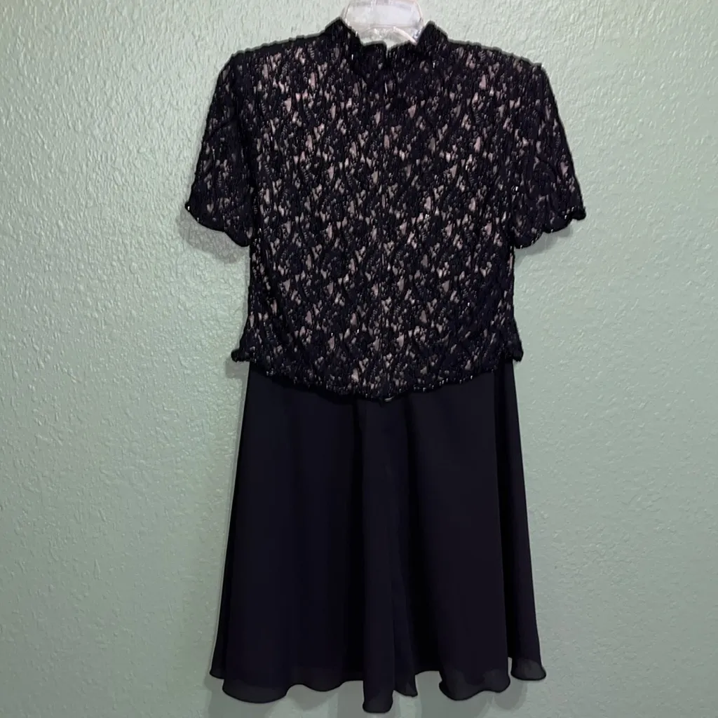 Vintage Black 2 piece dress Lace Top and Skirt Set semi formal attire Size L - Image 6