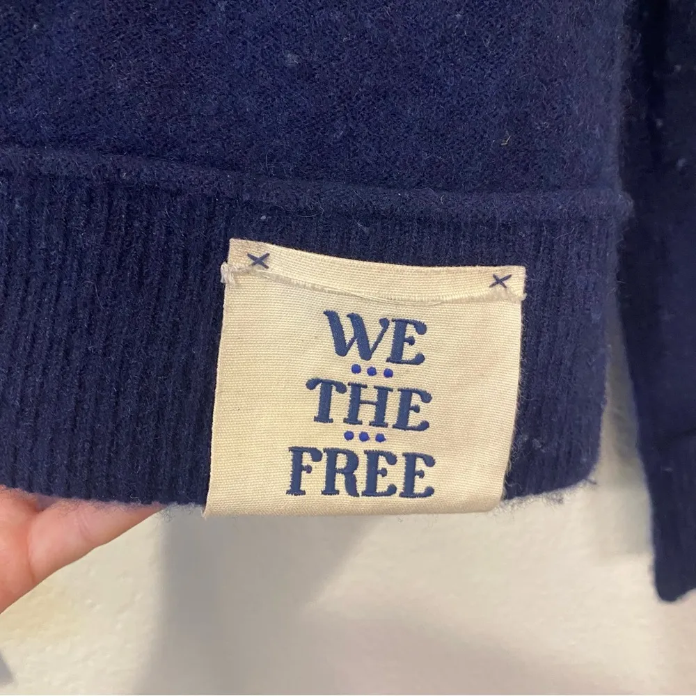 Free People We The Free Johnny Collared Cashmere Pullover Sweater Navy Blue Sz L - Image 6