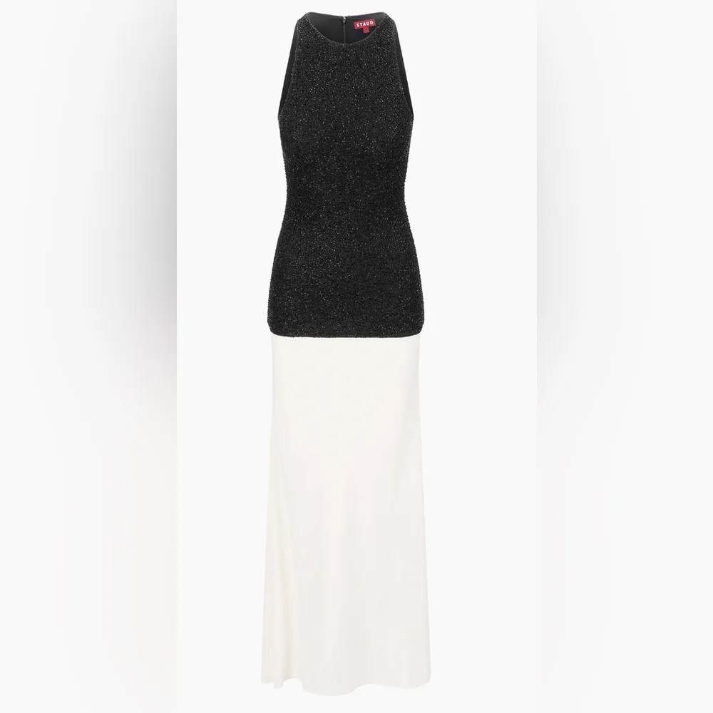 NWOT STAUD Gabrielle Bead-Embellished Colorblocked black Ivory maxi dress sz S - Image 2