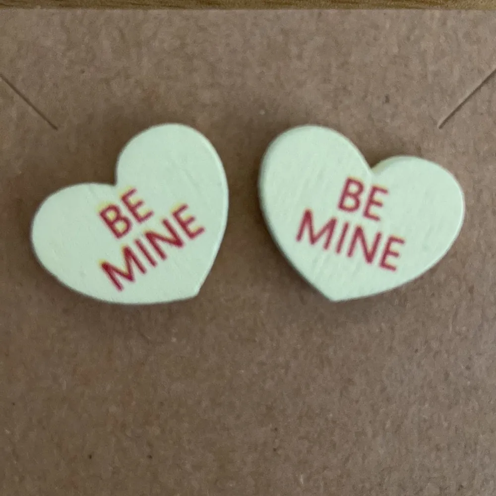 Valentine's Day Green Confetti Wood Conversation Heart Earrings 1 Set Hand Made - Image 6