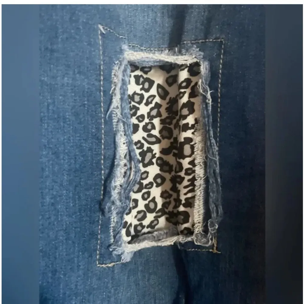 L&B Women's Jeans plus Size 20 Blue Denim Animal Print Patch Cuffs pant leopard - Image 5