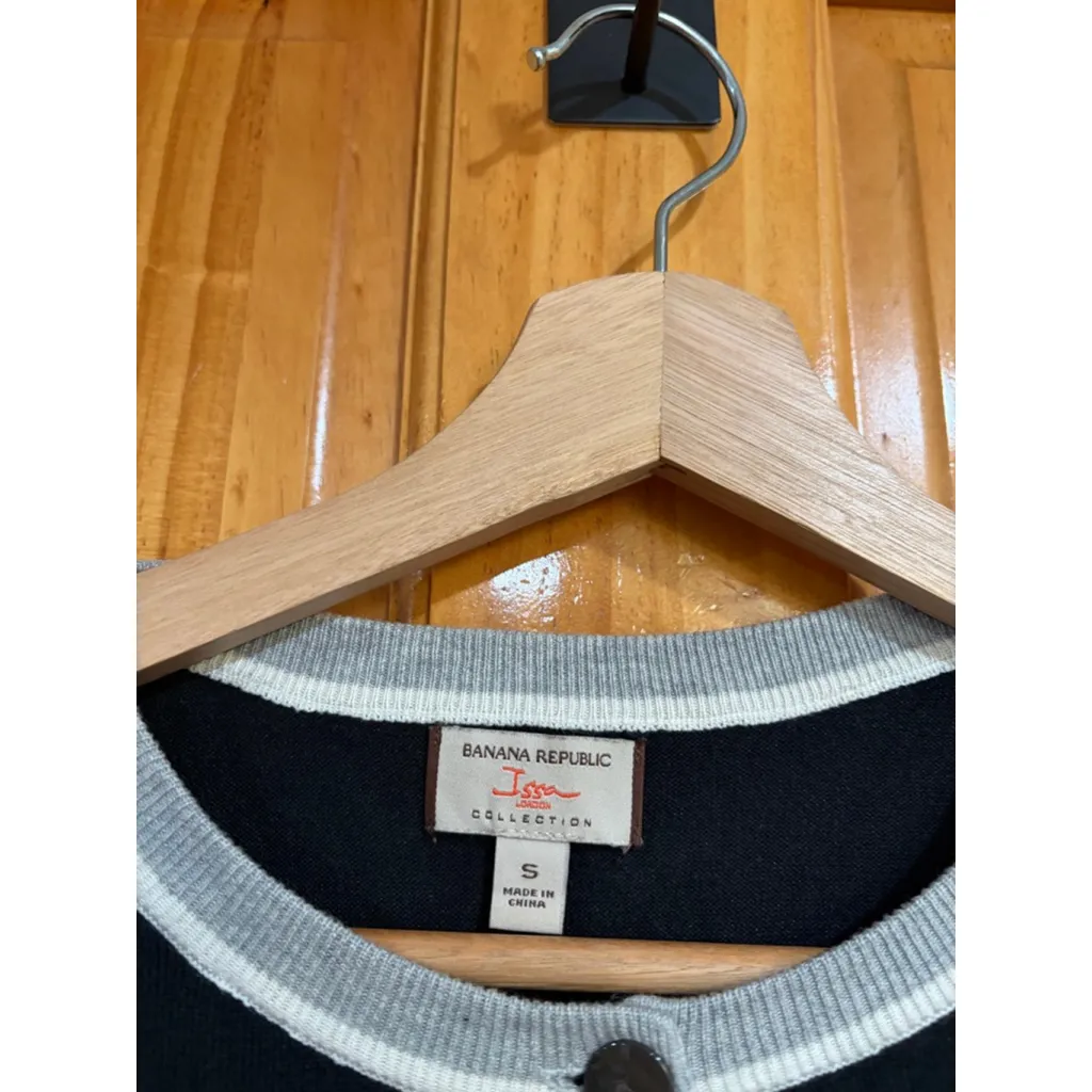 Banana Republic Issa London Silk Cotton Cardigan Black Gray Small - Image 2