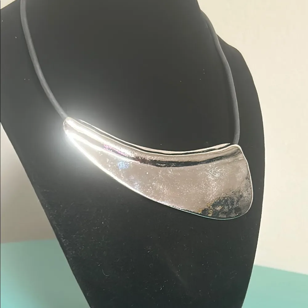 2 Boho Inspired Silver Tone Blue Fringe Geometric Cord Choker Collar Necklaces - Image 3