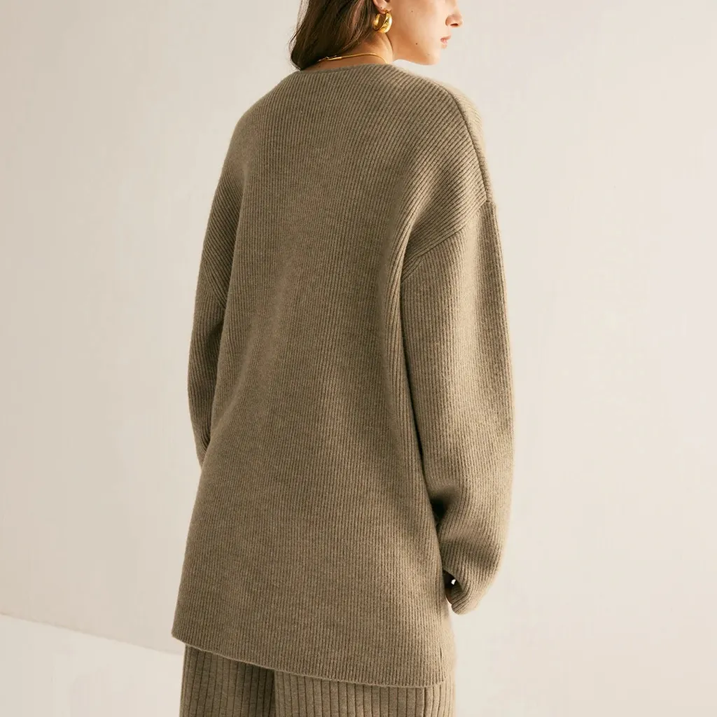 Commense Ribbed Loose Knit Outerwear size M Tan Size M - Image 2