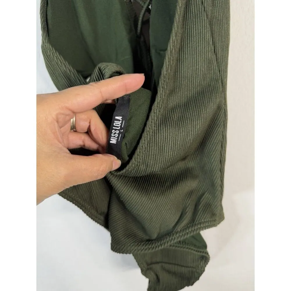 Miss Lola Women’s Olive Green Lace up Halter One Piece Swimsuit Size Large Beach - Image 7