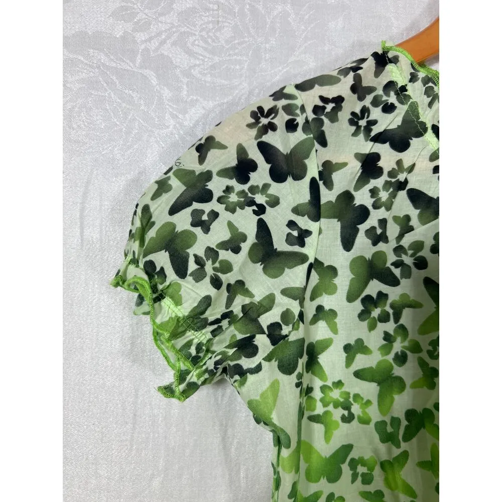 KOI Scrub Top XS Green Butterfly Print NEW Style 191PR - Image 4