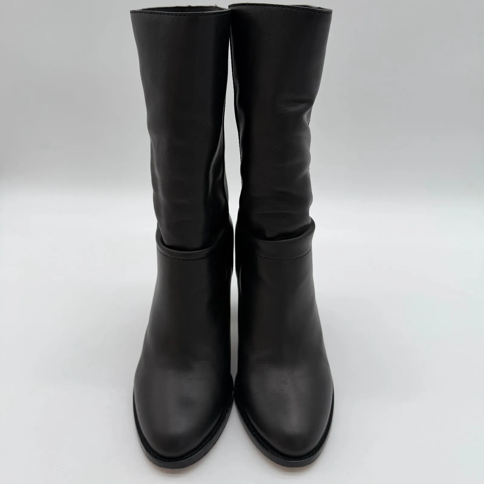 Jimmy Choo Black Soft Leather Sophisticated Pull On Mid Calf Heel Boots 38.5 - Image 7