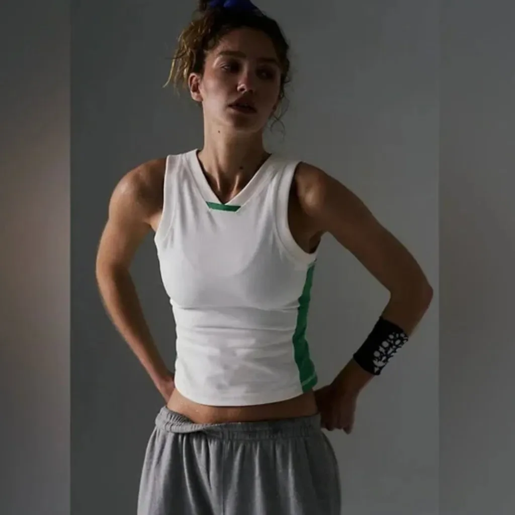 NWOT Free People  MOVEMENT Powerwalk Tank Green & White - Image 4