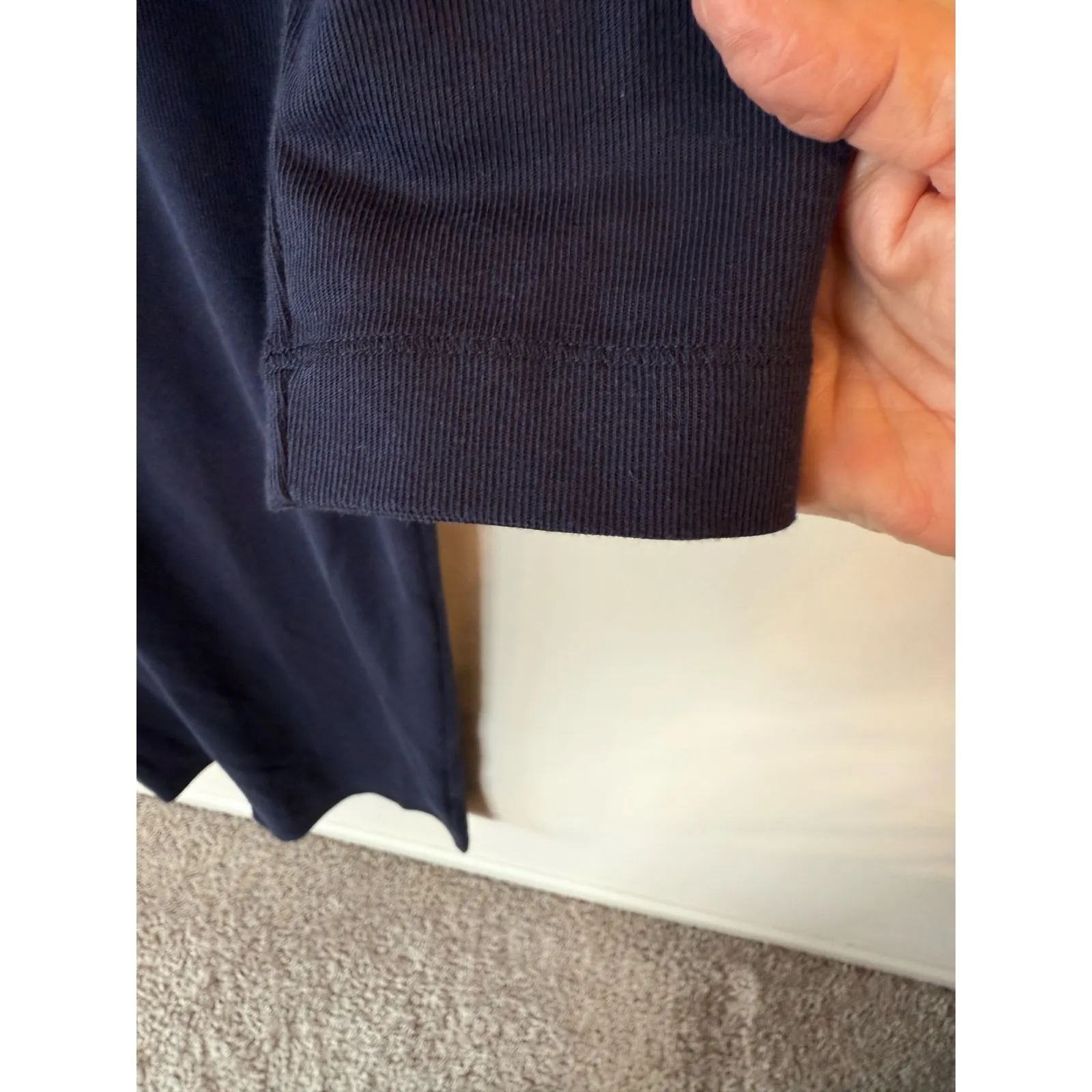 Lauren Ralph Lauren Midi Dress Women Medium Navy Cotton Ribbed Knit Button Front Blue - Image 3