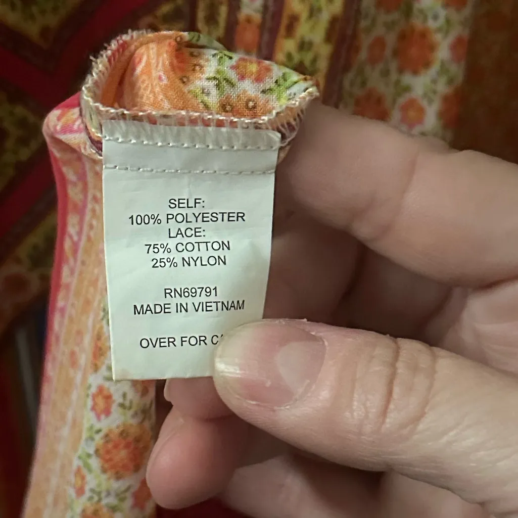 Fig & Flower Anthropologie Boho Flowy Women's Peasant Top XL Patchwork Hippie Orange - Image 4