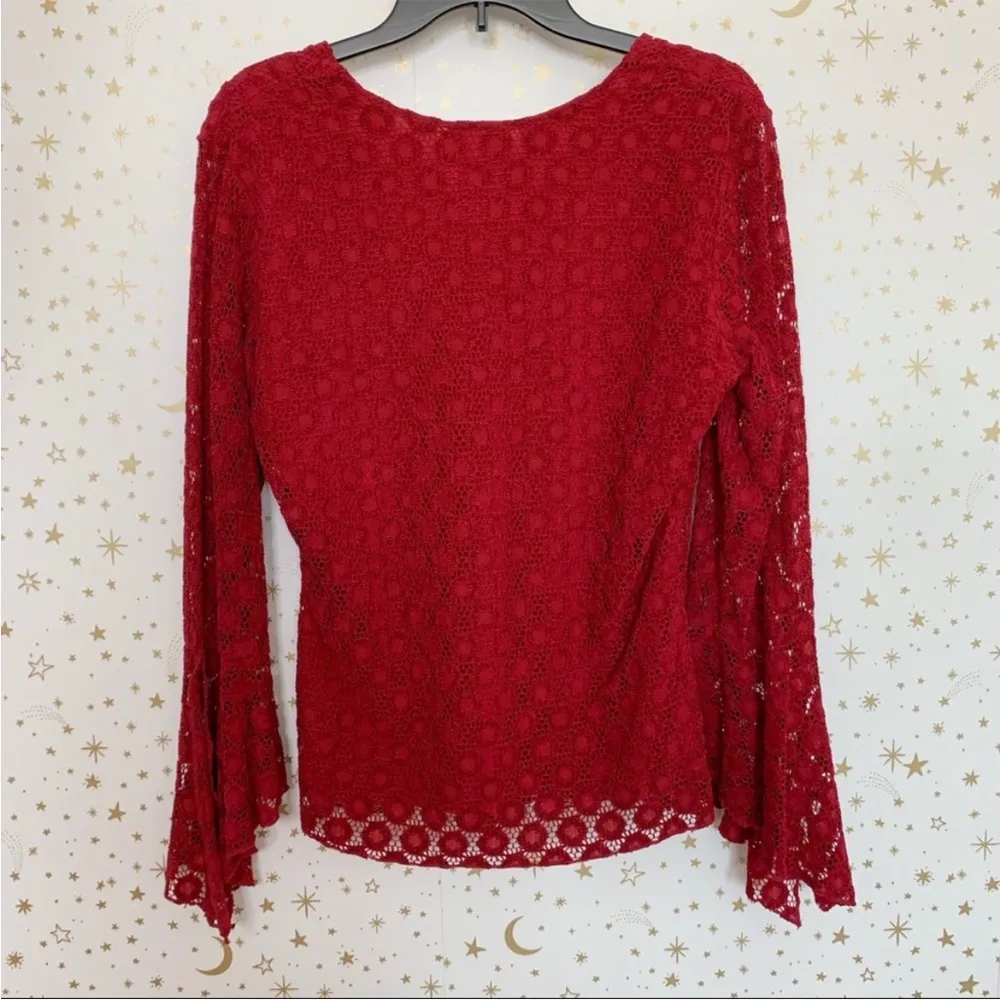Billblass Vintage Red Lace Flare Sleeve Top - Image 6