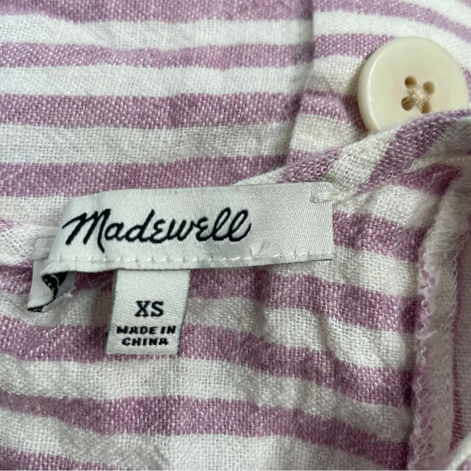 MADEWELL Linen Blend Dress Womens XSmall Striped Mini Summer Trip Coastal Beach - Image 10