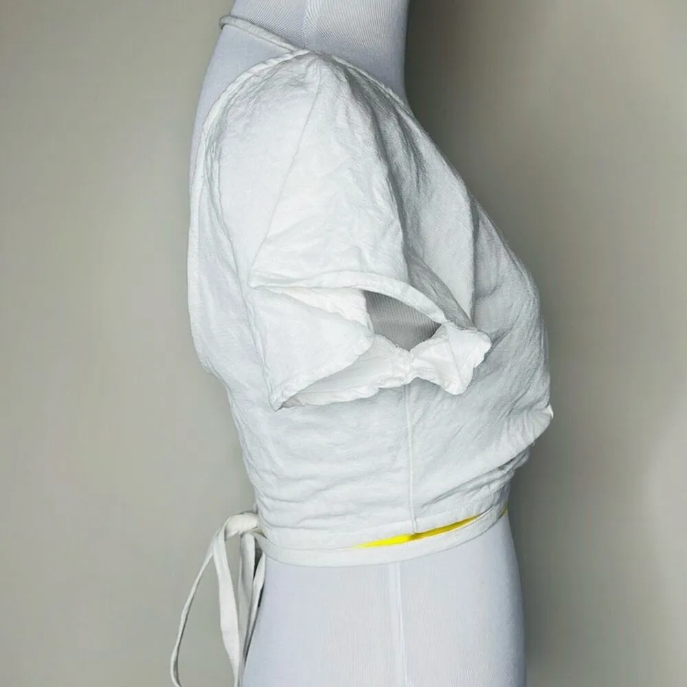 Ajaie Alaie White Linen Wrap Crop Top - Image 4