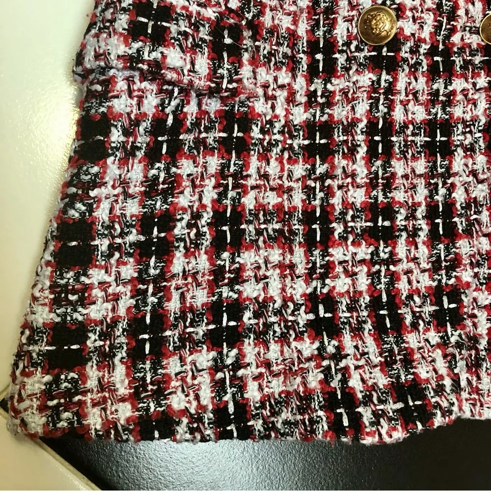 Palermo Tartan Blazer Jacket Preppy Military Gold Buttons Black Red sz M - Image 7