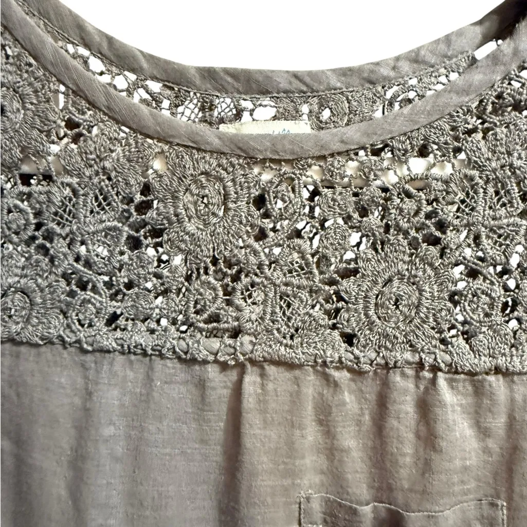 Anthropologie Odille Crochet Trim Tank Boho Chic Neutral Staple Sz 2 Gray - Image 4