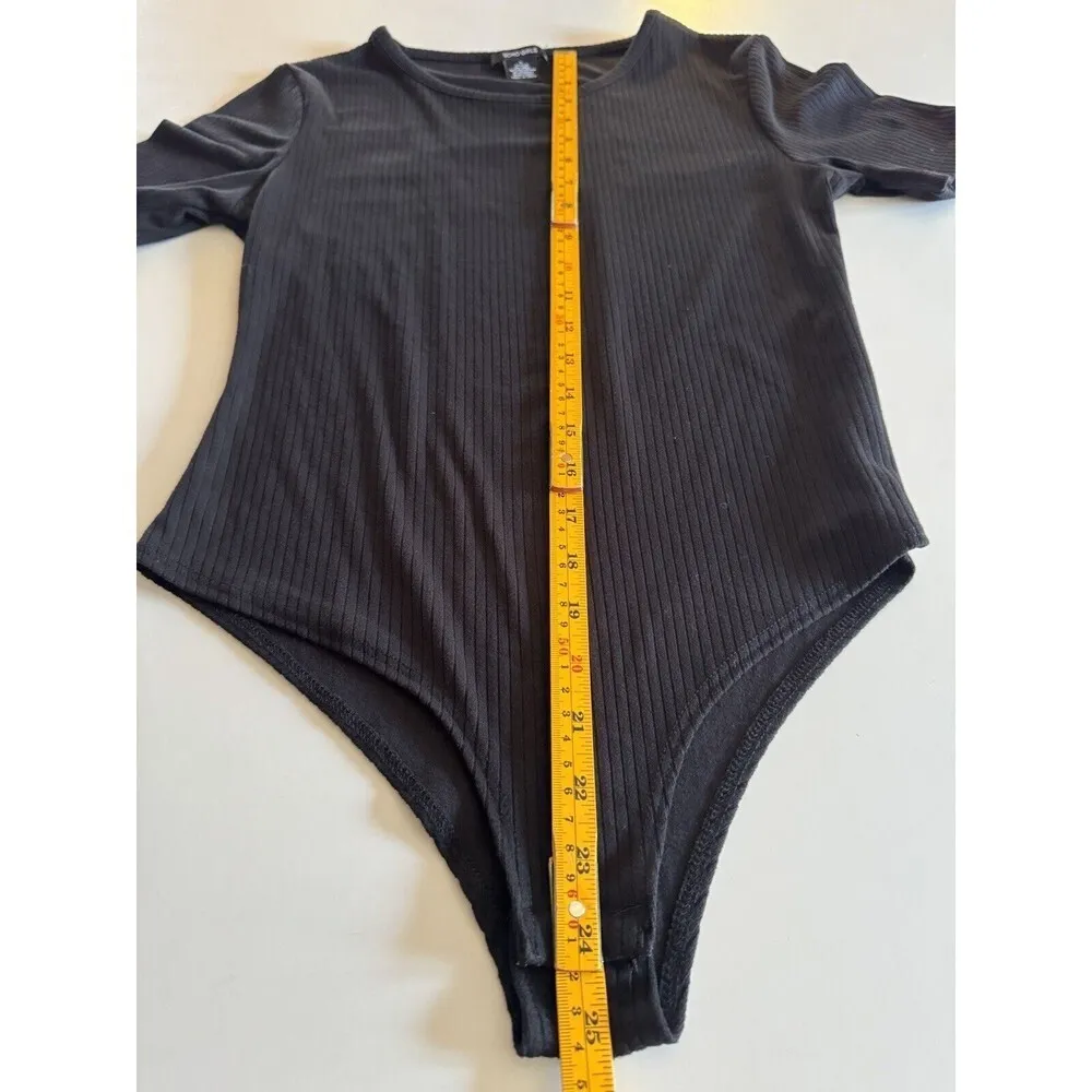 Women's Black Short Sleeve Ribbed Bodysuit Size Large - Image 7