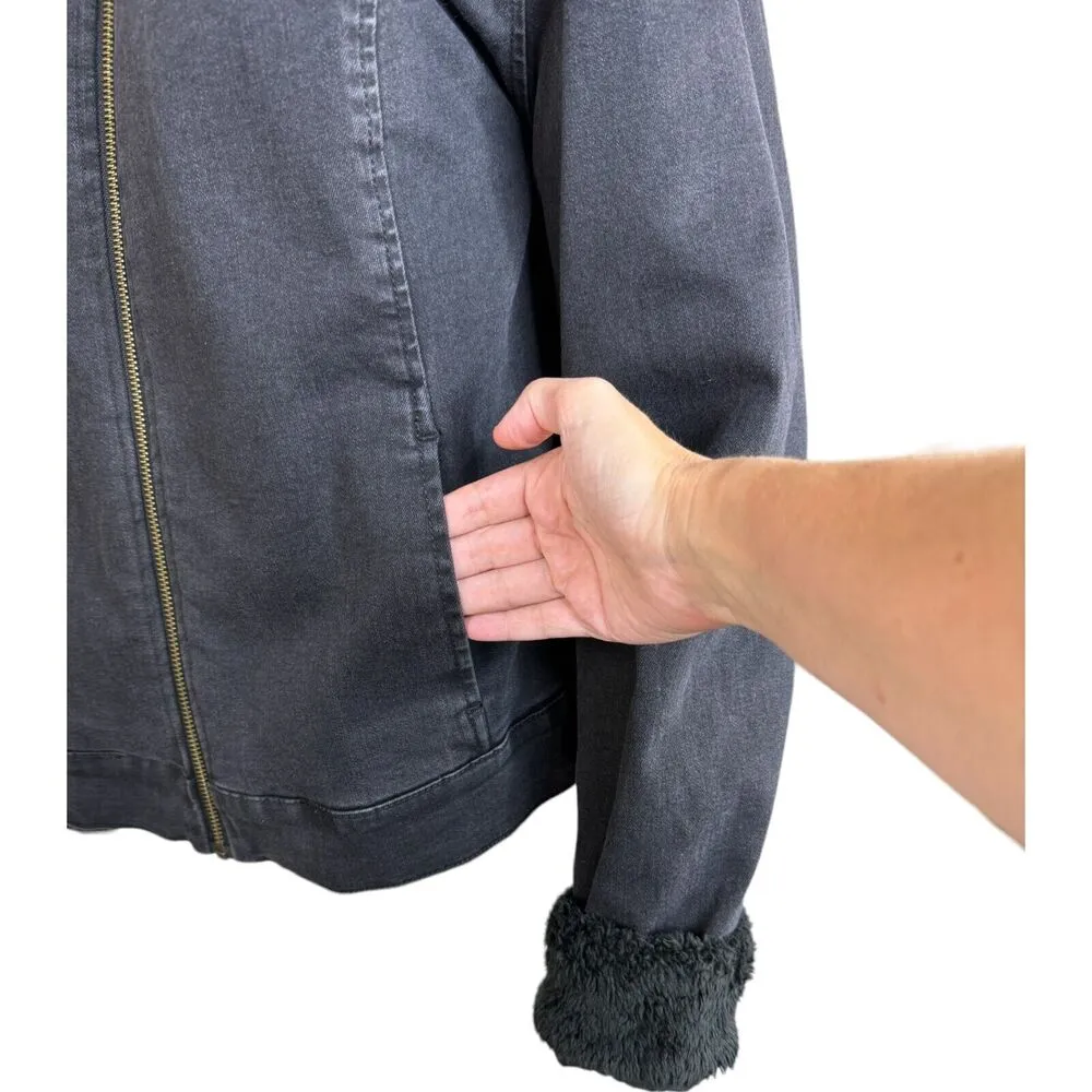 Isaac Mizrahi Live! Black Denim Jacket W/ Faux Shearling Lining Black Medium - Image 5