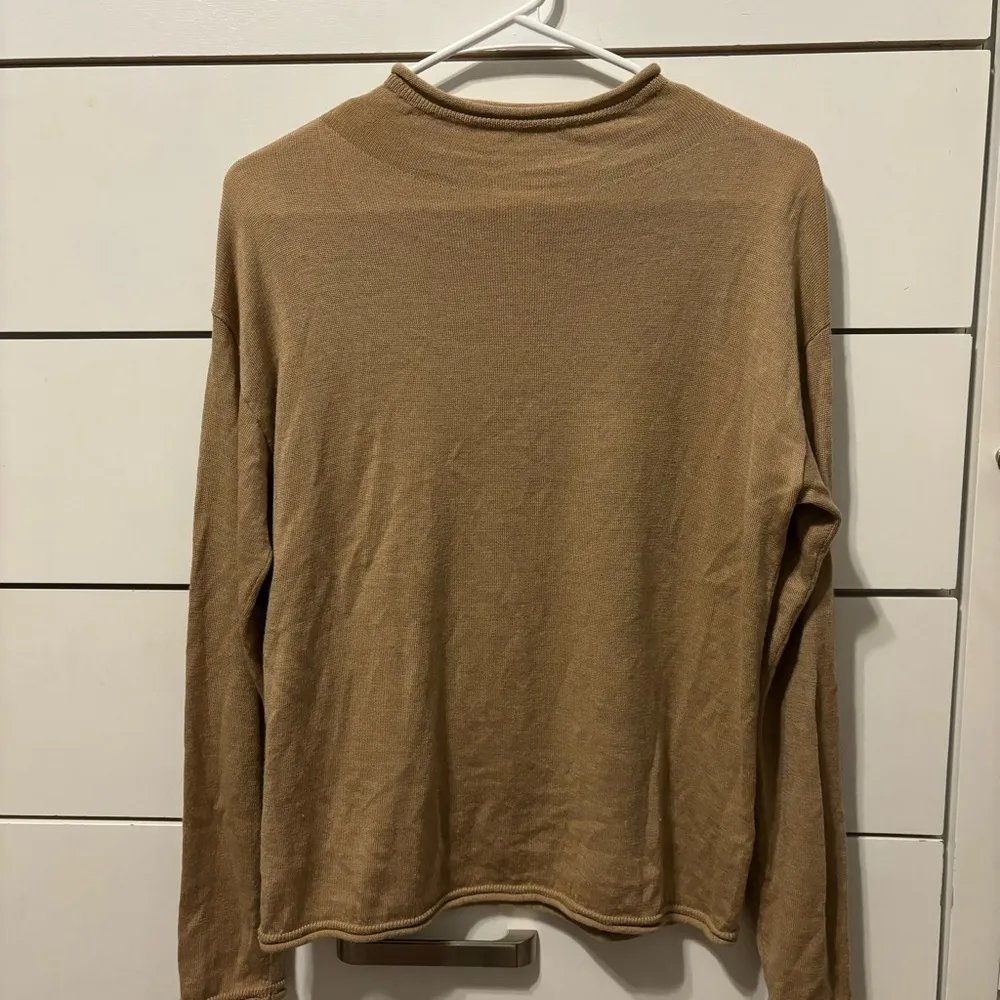 Garnet Hill Essential Merino Funnel-Neck Sweater TAN - Image 2