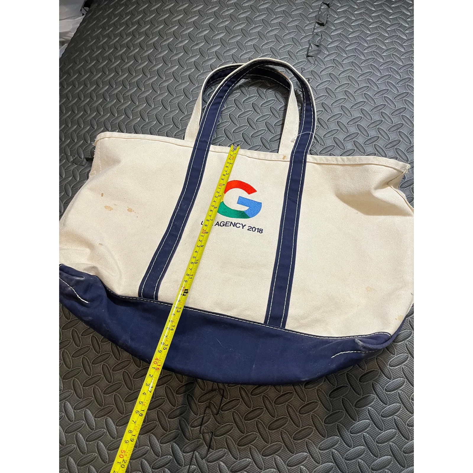 Vintage LL Bean Boat & Tote Bag Natural & Navy Trim Canvas Google Large‎ - Image 10