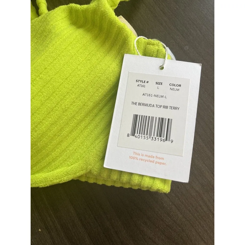 NWT Andie Swim The Bermuda Neon Lemon Ribbed Terry Bikini Top Size Large - Image 5