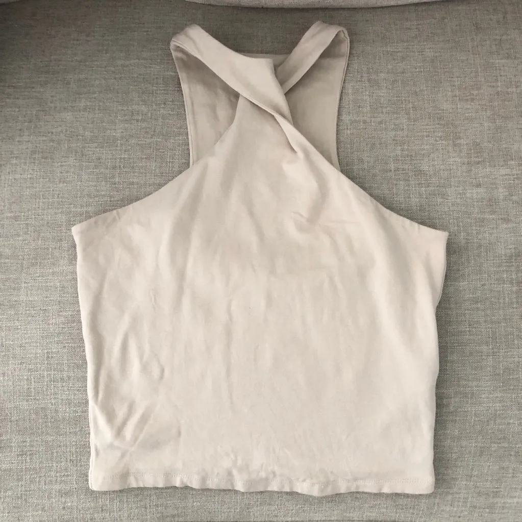 Abercrombie & Fitch Twist Neck Front Tank Cropped Crop Top Small Cream Beige - Image 4