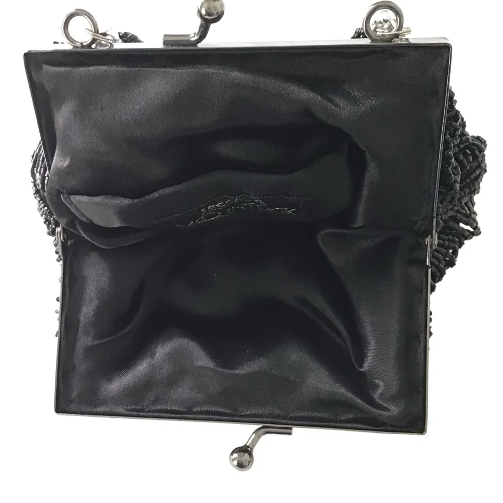 Jessica McClintock Black Mini Beaded Evening Bag with Beaded Handle - Image 5