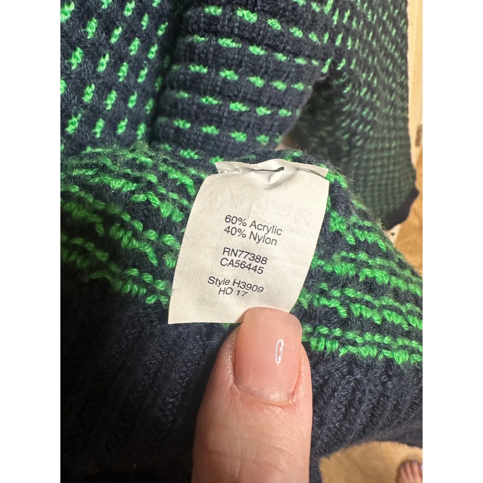 EUC J Crew Mock Turtleneck Navy Blue and Kelly Green Textured Sweater Size S - Image 4