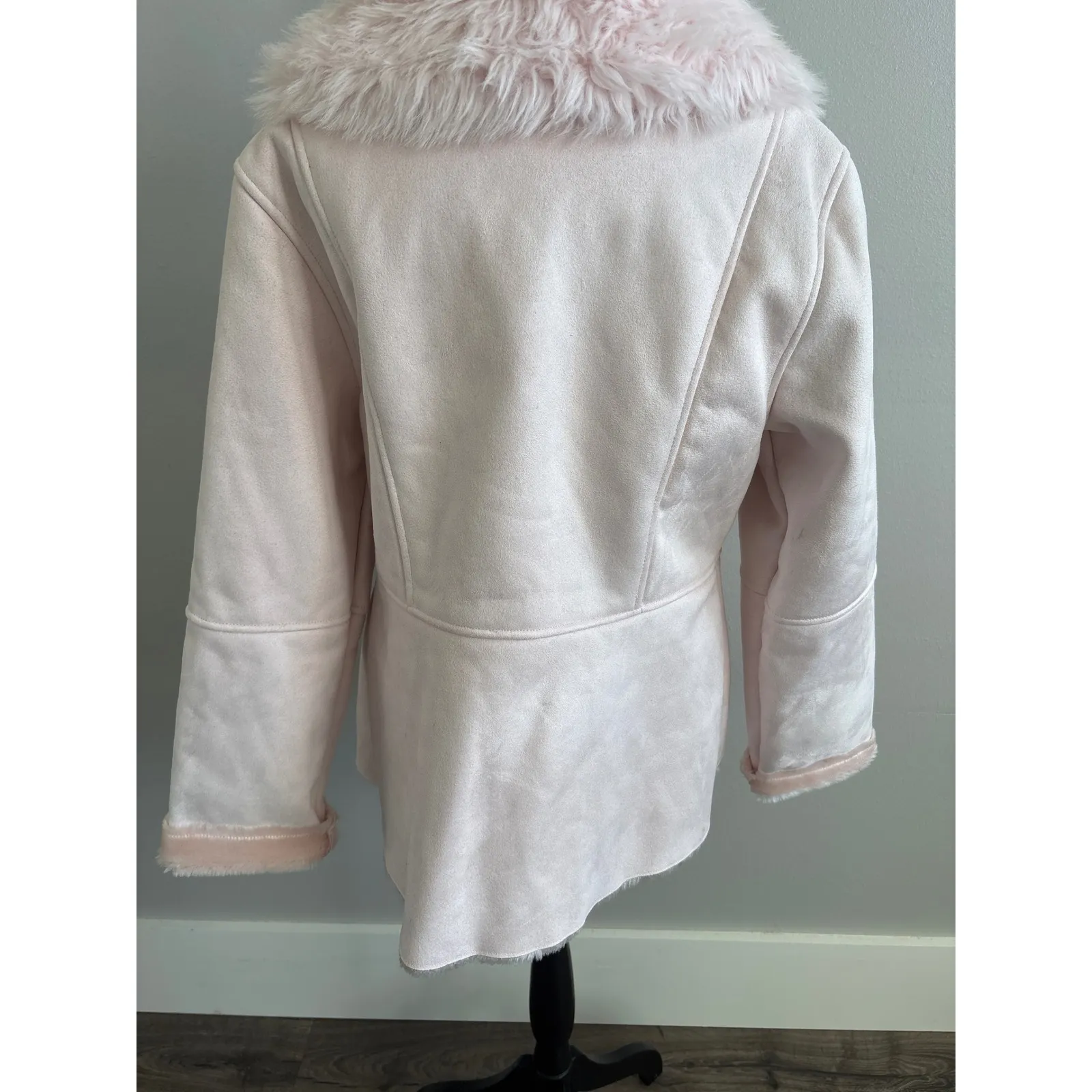 Rampage Women's Pink Suede like Faux Fur Trimmed Lined Winter Coat Jacket Size L - Image 5