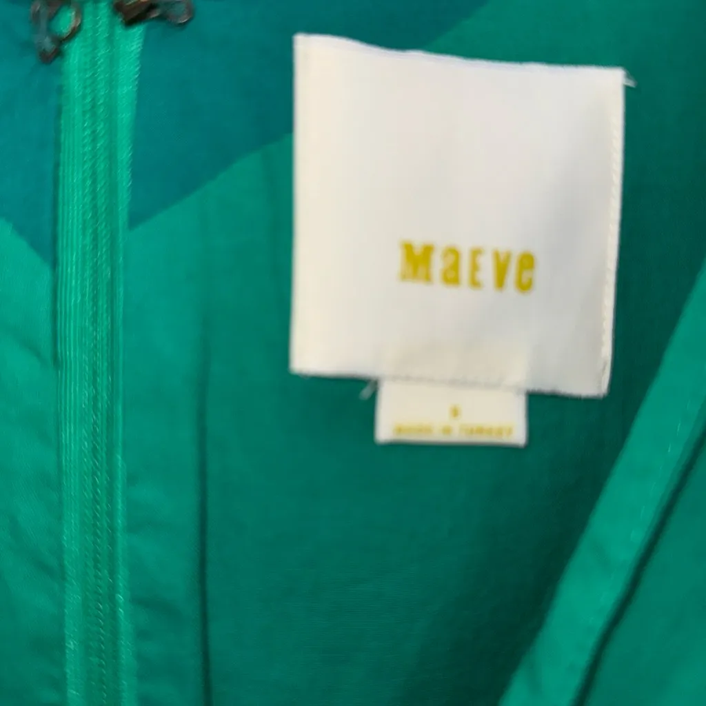 MAEVE Anthropologie Rosalia Cotton Pleats Wrap Short sleeve V-neck Green Dress 8 - Image 3