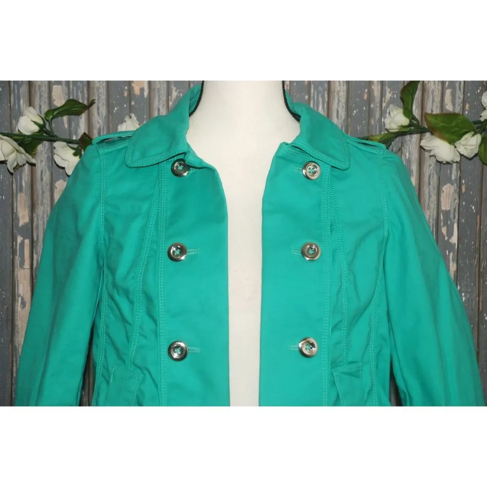 White House Black Market Green Pea Coat Jacket Size 0 3/4 Sleeve Pockets - Image 2