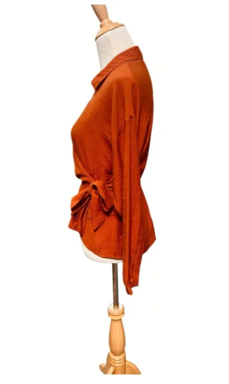 E & M women’s boutique wrap blouse S orange - Image 3
