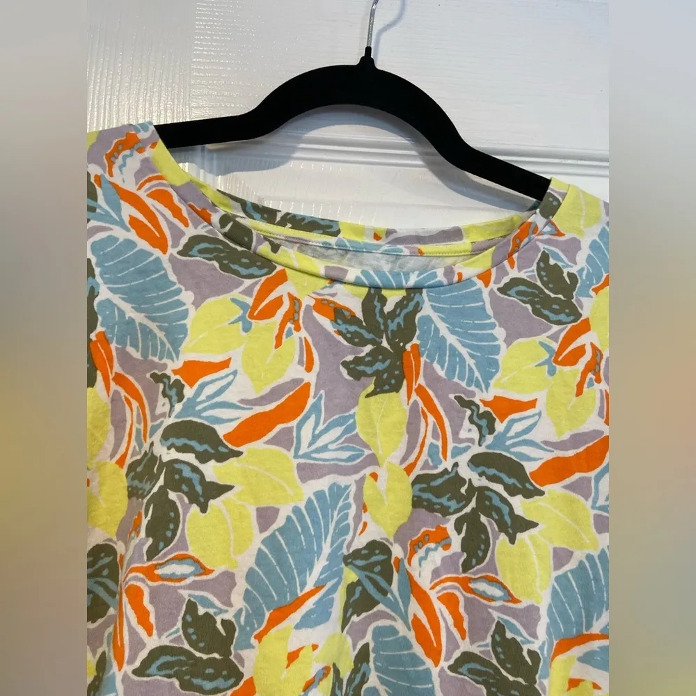 L.L. Bean Signature Size M Rangeley Cotton Tee Scoop Neck Lemon Floral Tee Shirt Yellow Size M - Image 2