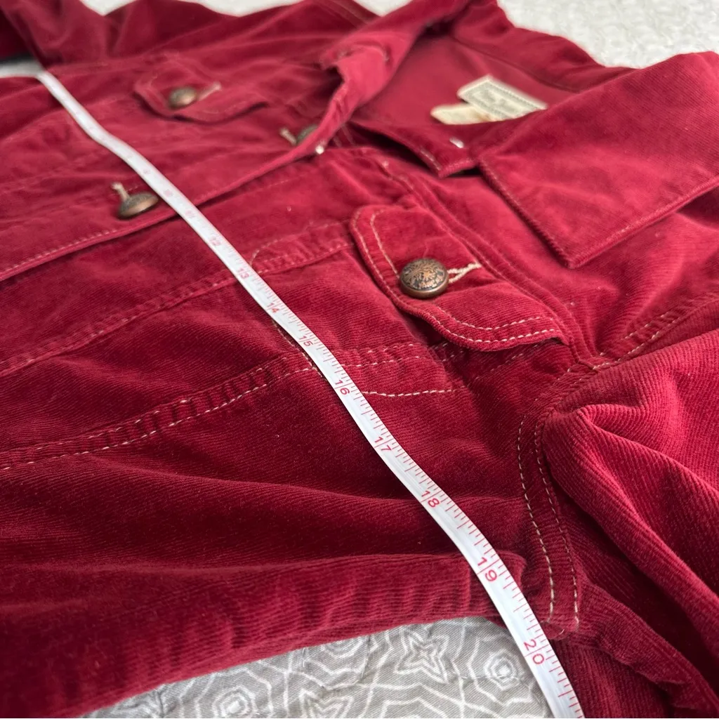 Vintage Bleu Jeans Co Maroon Red Corduroy Military Band Jacket Size S - Image 9