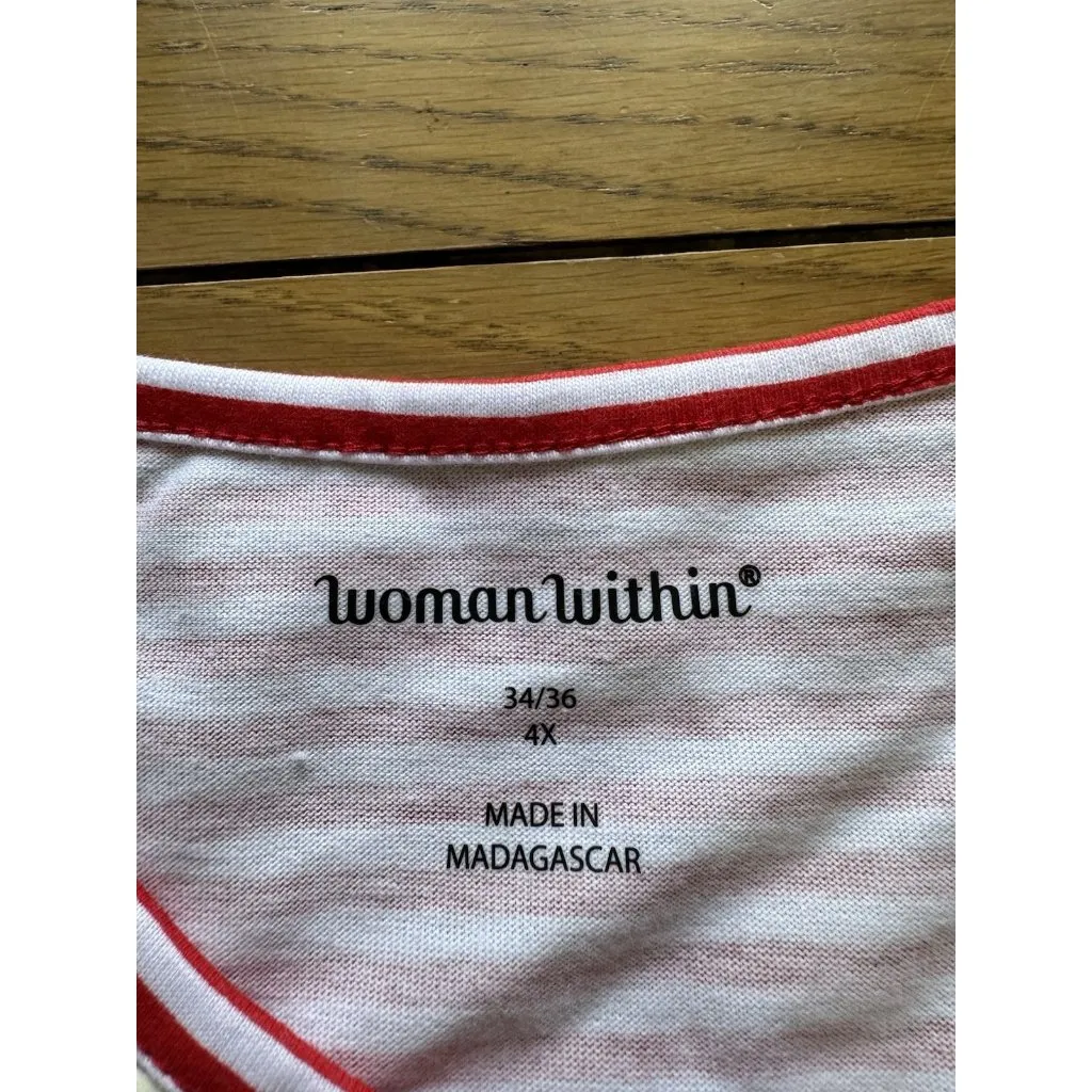 Woman Within Shirt Size 4X ‎ Scoop Neck-Embroidered 34/36 Striped Career Beach - Image 3