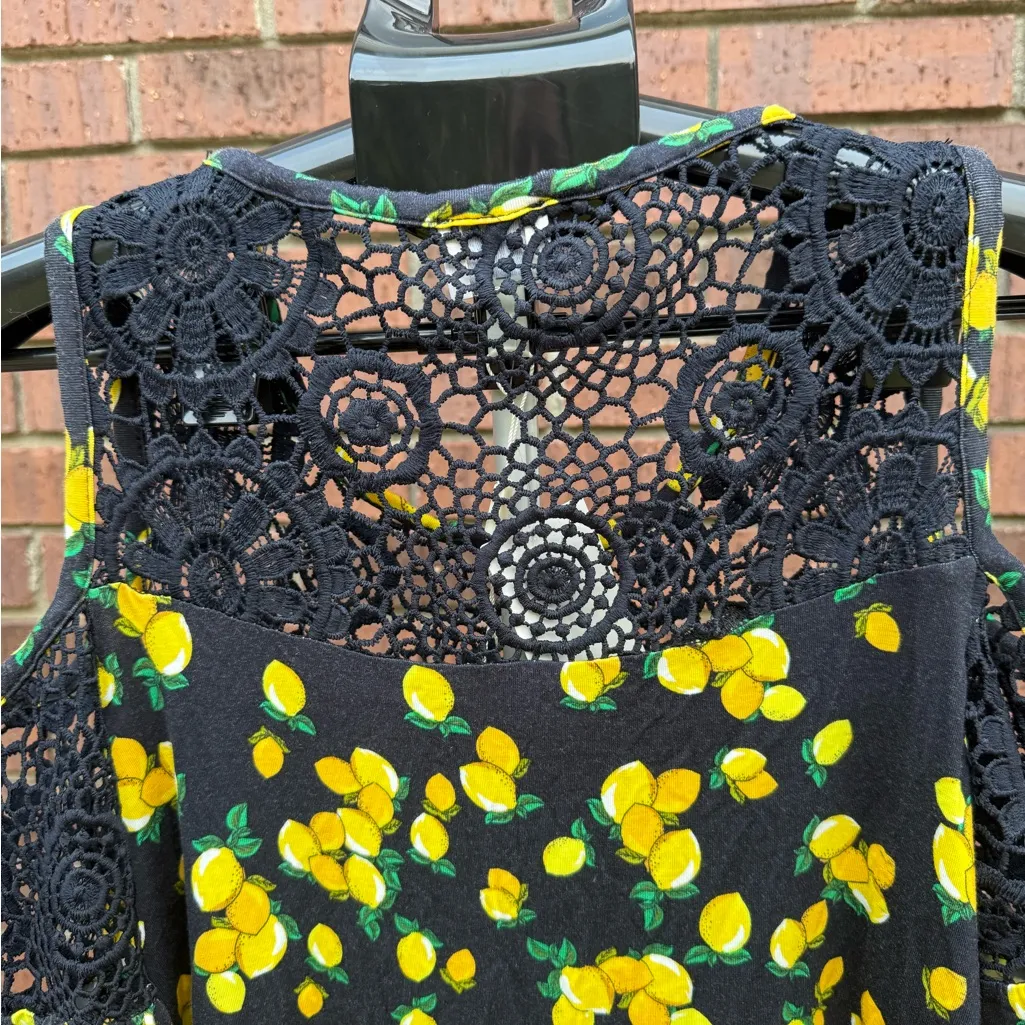 Cupio Lemon Cold Shoulder Summer Top Crochet Navy Yellow Size Medium New - Image 6