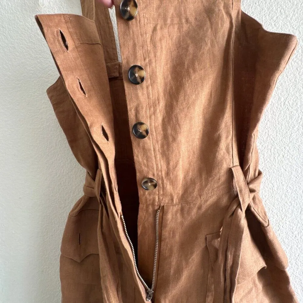 A.L.C. Gilmour Linen Romper Brown Size 4 - Image 6