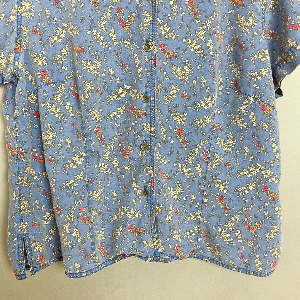 Vintage Liz Claiborne Blouse Floral Button-Up Top Blue Short Sleeve Nature Print - Image 5