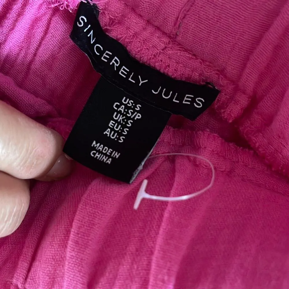 Sincerely Jules Wide Leg Hi-Rise Pull On Pants drawstrings Fuchsia Pink Size S - Image 5