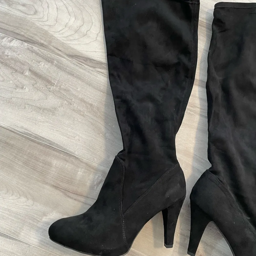 LANE BRYANT Black Suede Tall High Heeled Boots- Size 10W - Image 4