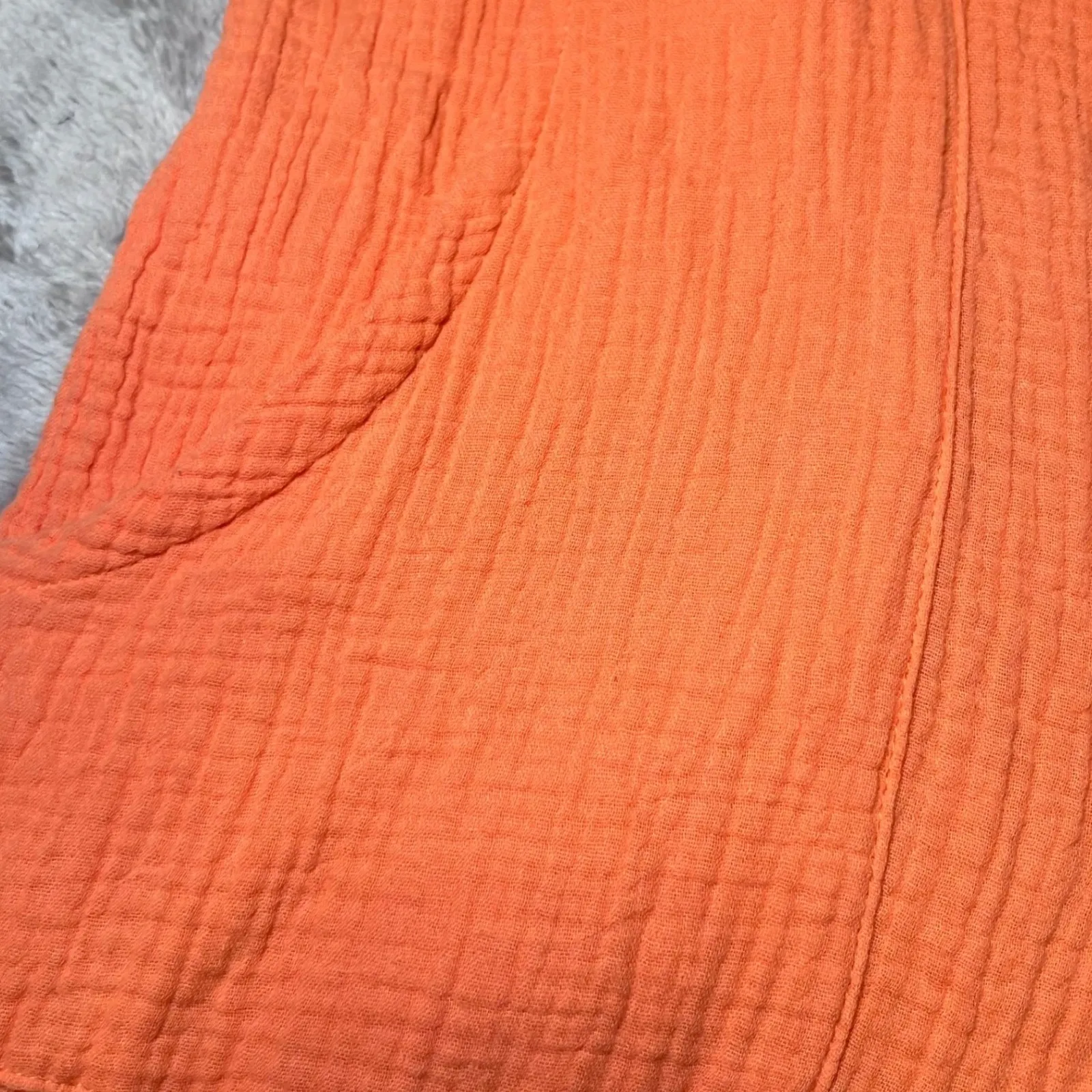 Serra Orange Gauze Jumpsuit Womens Size Medium Wide Leg Overalls Simple Modern - Image 14