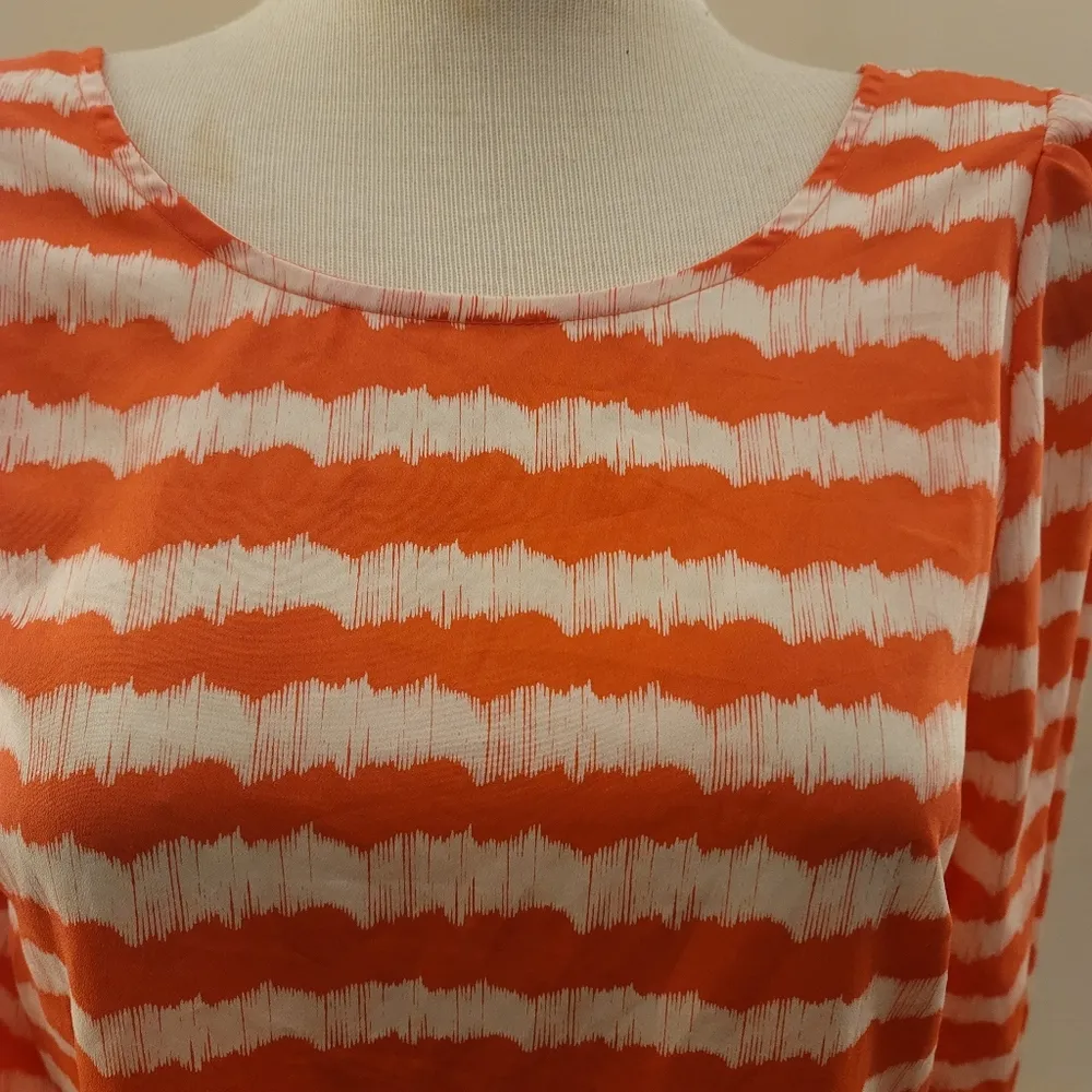 🔥SALE🔥Spare Coral & White Striped Back Zip Dress L Orange Size L - Image 4