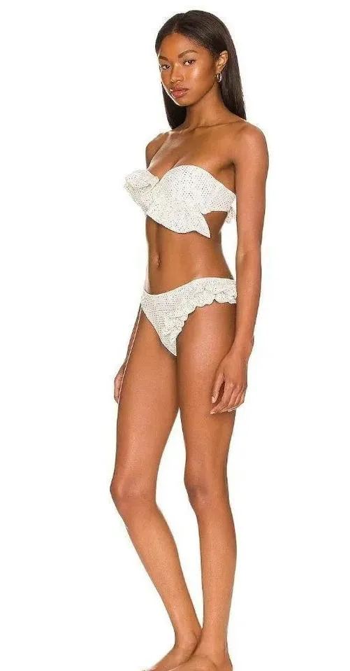 CHIO Ruffle Bikini Top in Silver Medium New Bandeau Strapless Tube White - Image 3