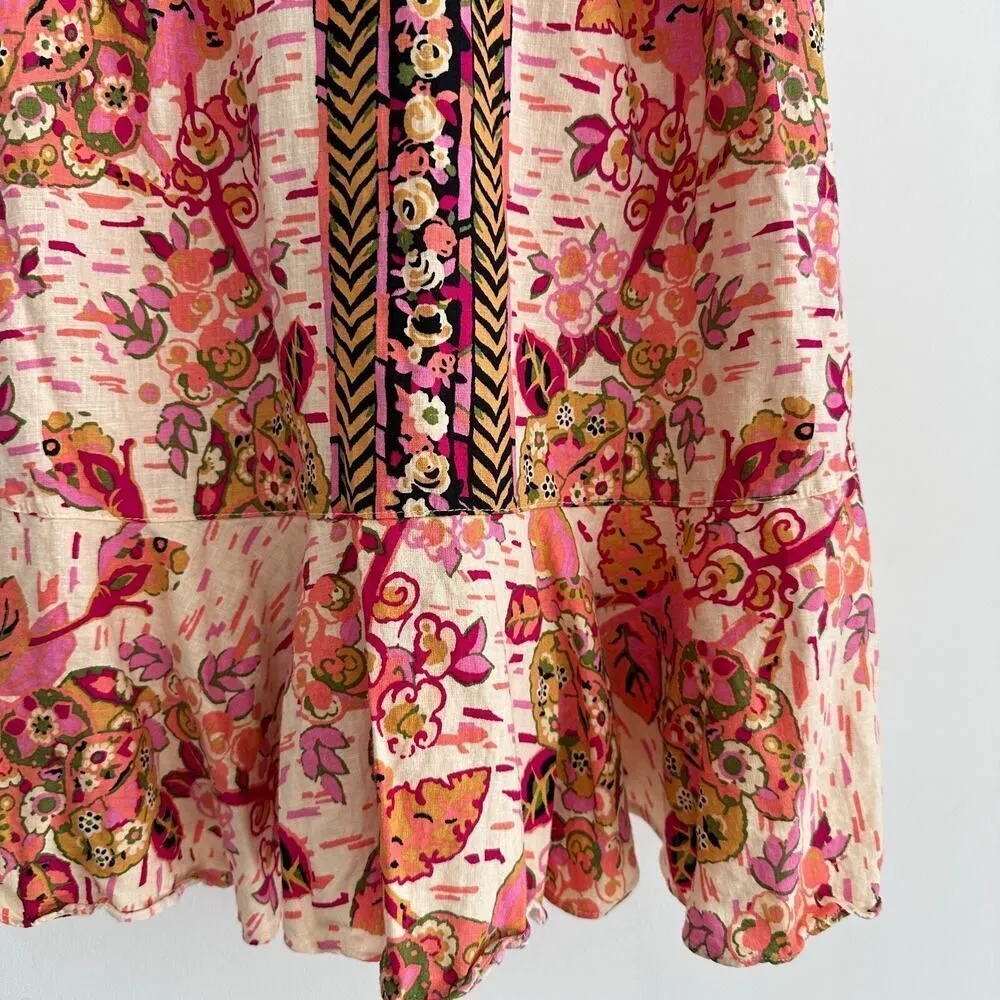Free People Tunic Small Tulum Floral Boho Linen Blend Flowy Flounce Top Festival - Image 5