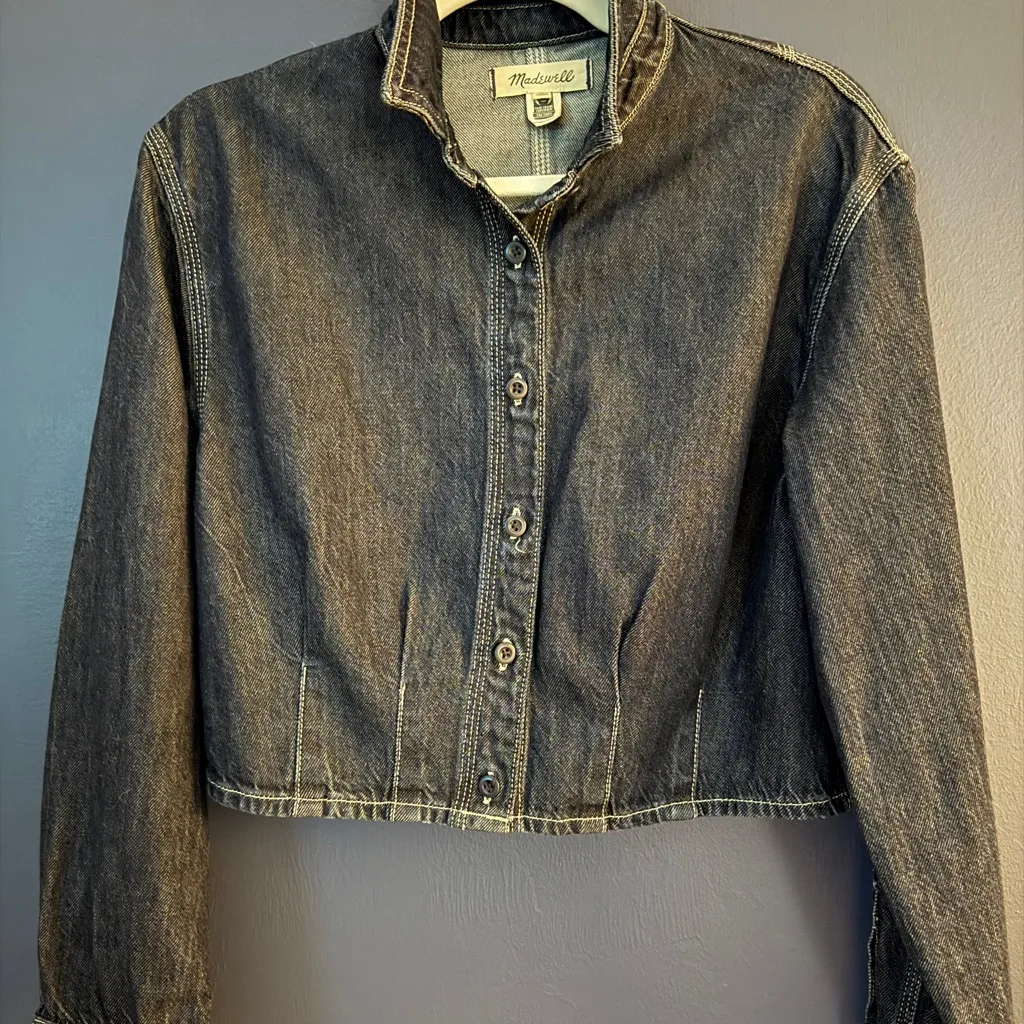 Madewell denim crop Jean jacket shirt size medium - Image 4