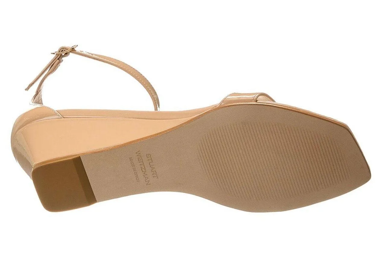 NEW Stuart Weitzman 9 Nudistcurve 50 Patent Wedge Heel Sandal Beige Tan Minimal - Image 9