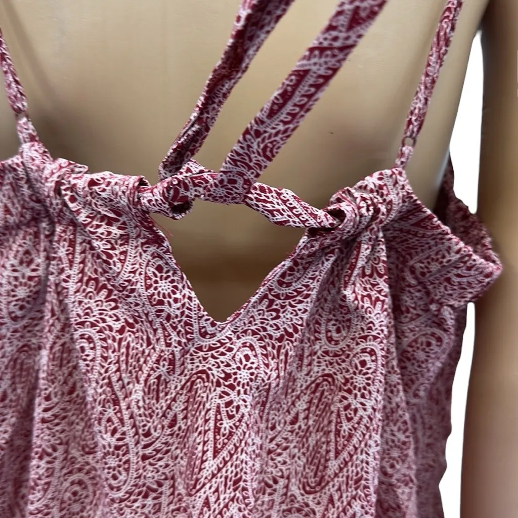 Joe Fresh Burgundy Paisley Print Spaghetti Strap Tie Back Dress Womens XL - Image 8