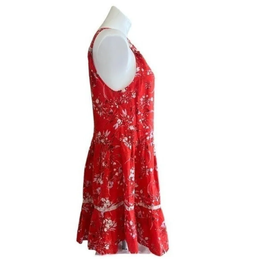 FREE PEOPLE All Mine Red Floral One Shoulder Ruffle Hem Mini Dress Size XS - Image 7