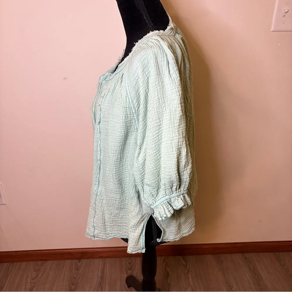 WE THE FREE / Free People Lucy Solid Swing Top Size XS Oversized Blue Surf Boho​ - Image 4