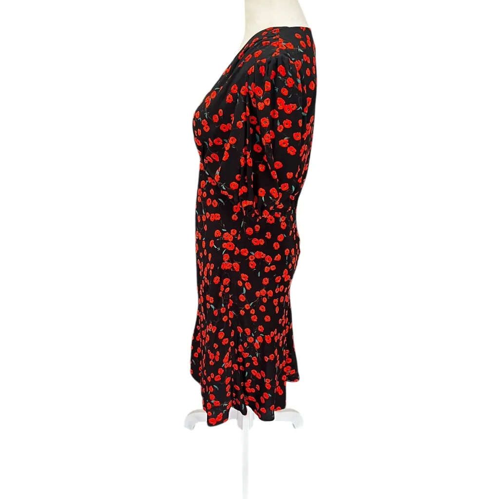 STAUD Milla Black Poppyfields Floral Mini Dress Red Poppy Print Size 8 - Image 6