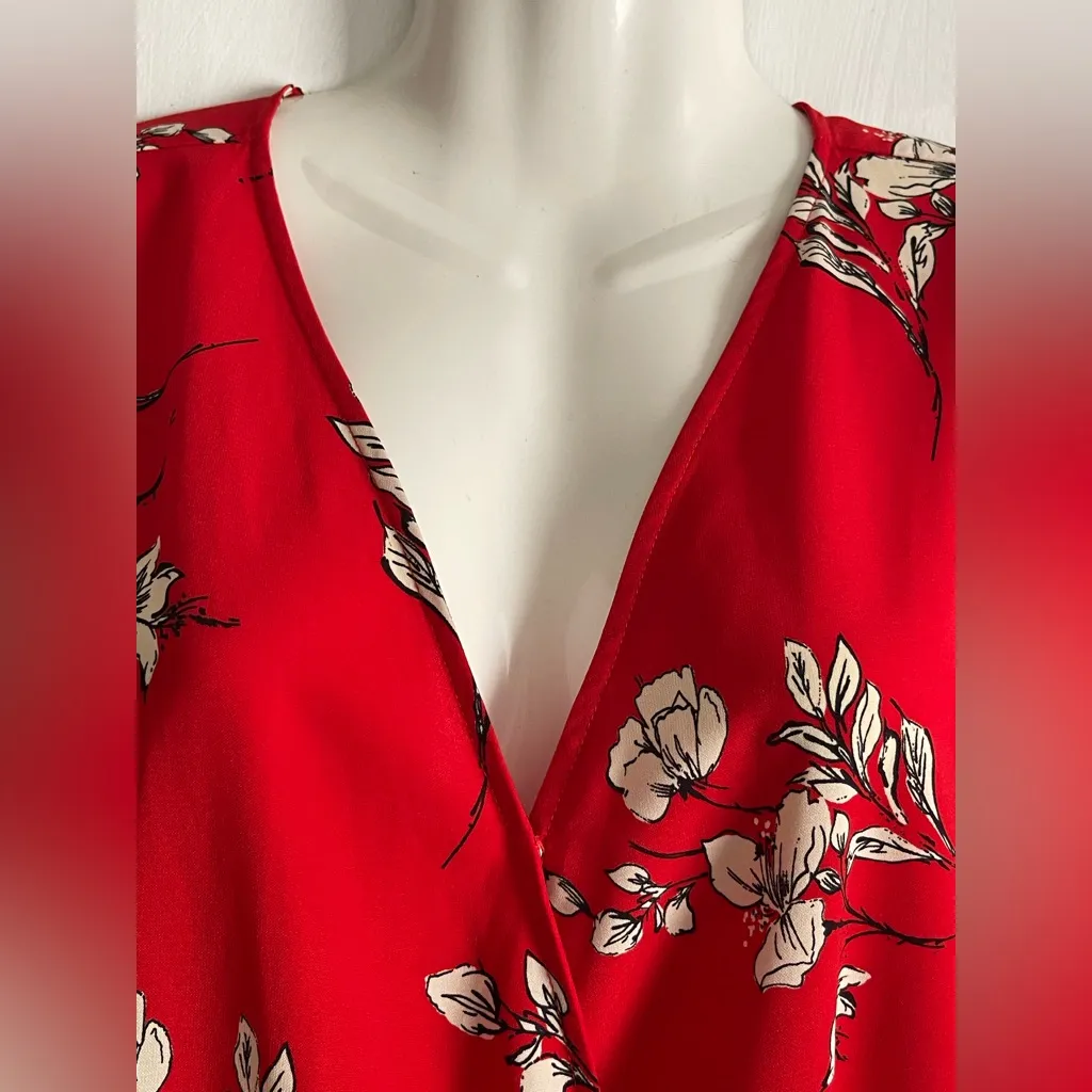 Kaileigh Red Floral Wrap Blouse - Image 3